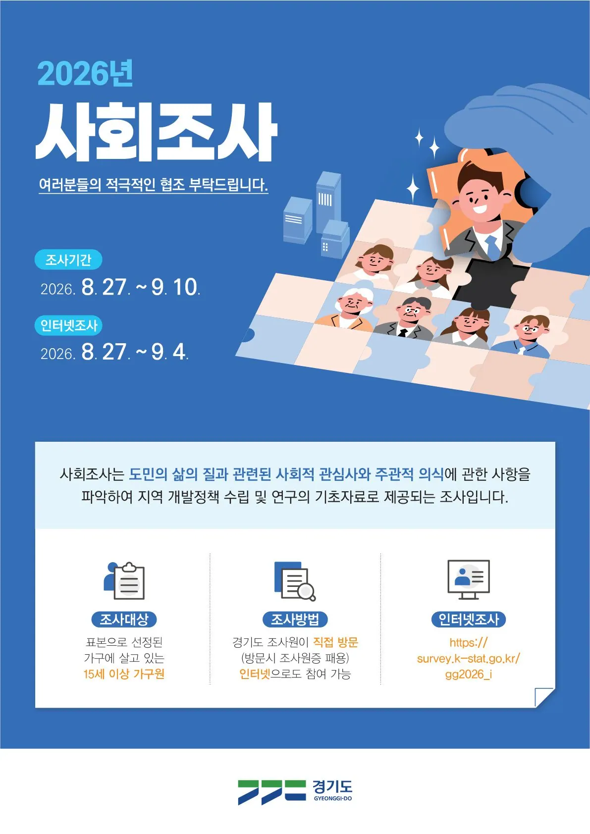 김포시, 2026년 사회조사 27일부터 시작…1,005가구 대상