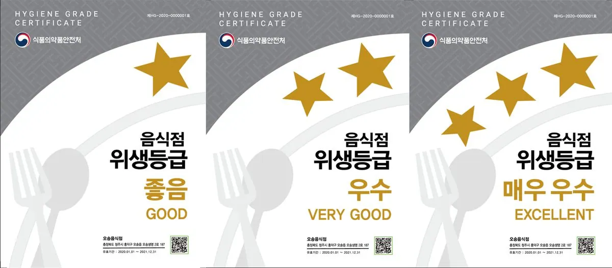 음식점 위생등급제 현판 이미지