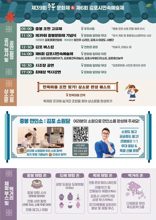 김포 중봉문화제, 9월19일 아트빌리지 한옥마을서 열린다 사진 1
