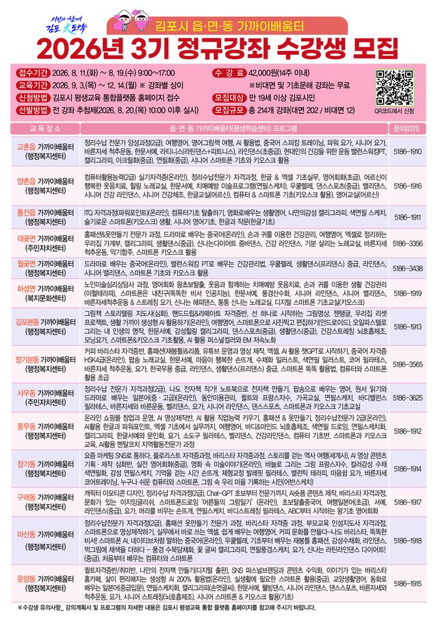 김포 가까이배움터 3기 214개 강좌 8월11일 접수 사진 1