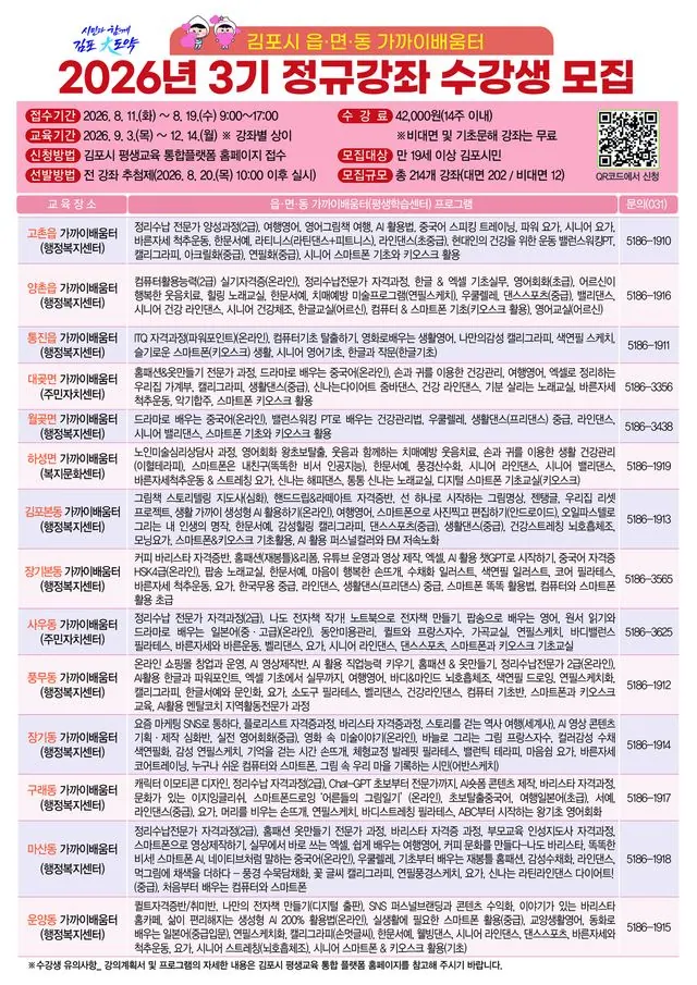 김포 가까이배움터 3기 214개 강좌 8월11일 접수 사진 1