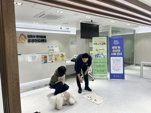 반려동물 공공진료센터 프로그램인 반려견 행동교정교육(실내훈련)을 진행하는 모습